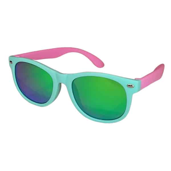 Kids Flexi Sunglasses - Classic Special Edition - Aqua and Pink with Lime lenses